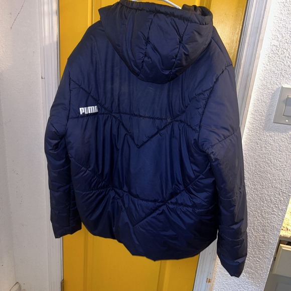 Puma Blue Puffer Jacket Mens 2XL‎ XXL Full Zip Hooded - Picture 6 of 8